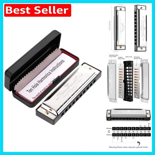Sleek silver hole harmonica - 10-hole,