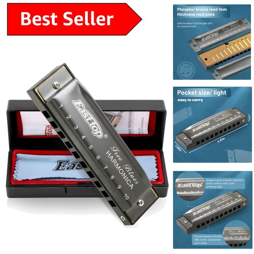 Silver gray hole harmonica - silver, 10-hole